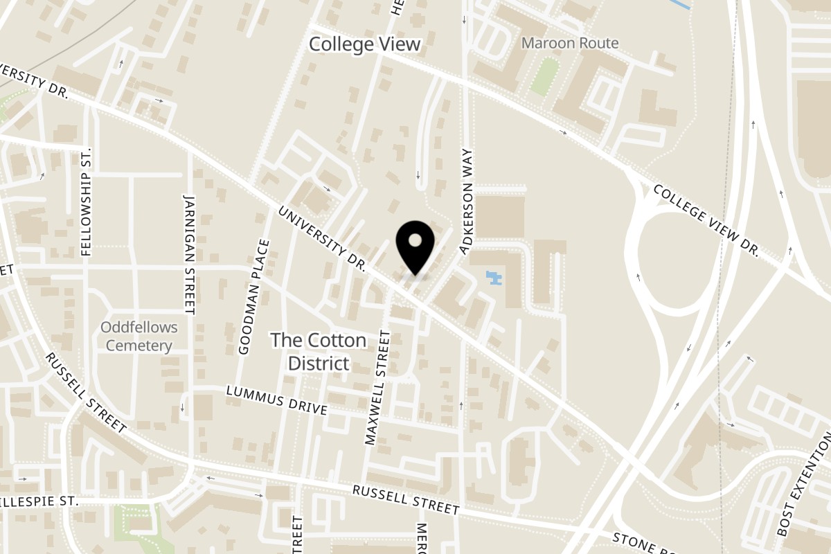 Map showing the location of Arepas Coffee & Bar on 102 Rue Du Grand Fromage in Starkville